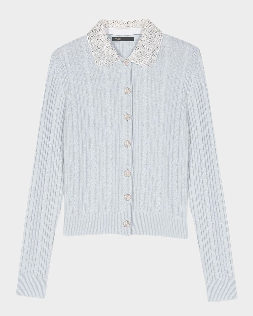 Mini Cable-Knit Embellished Cardigan
